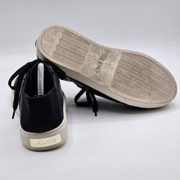 ALDO Sneakers Women’s Black Lace Mandala Cutout Gold Eyelets Size 7 - Picture 4 of 7